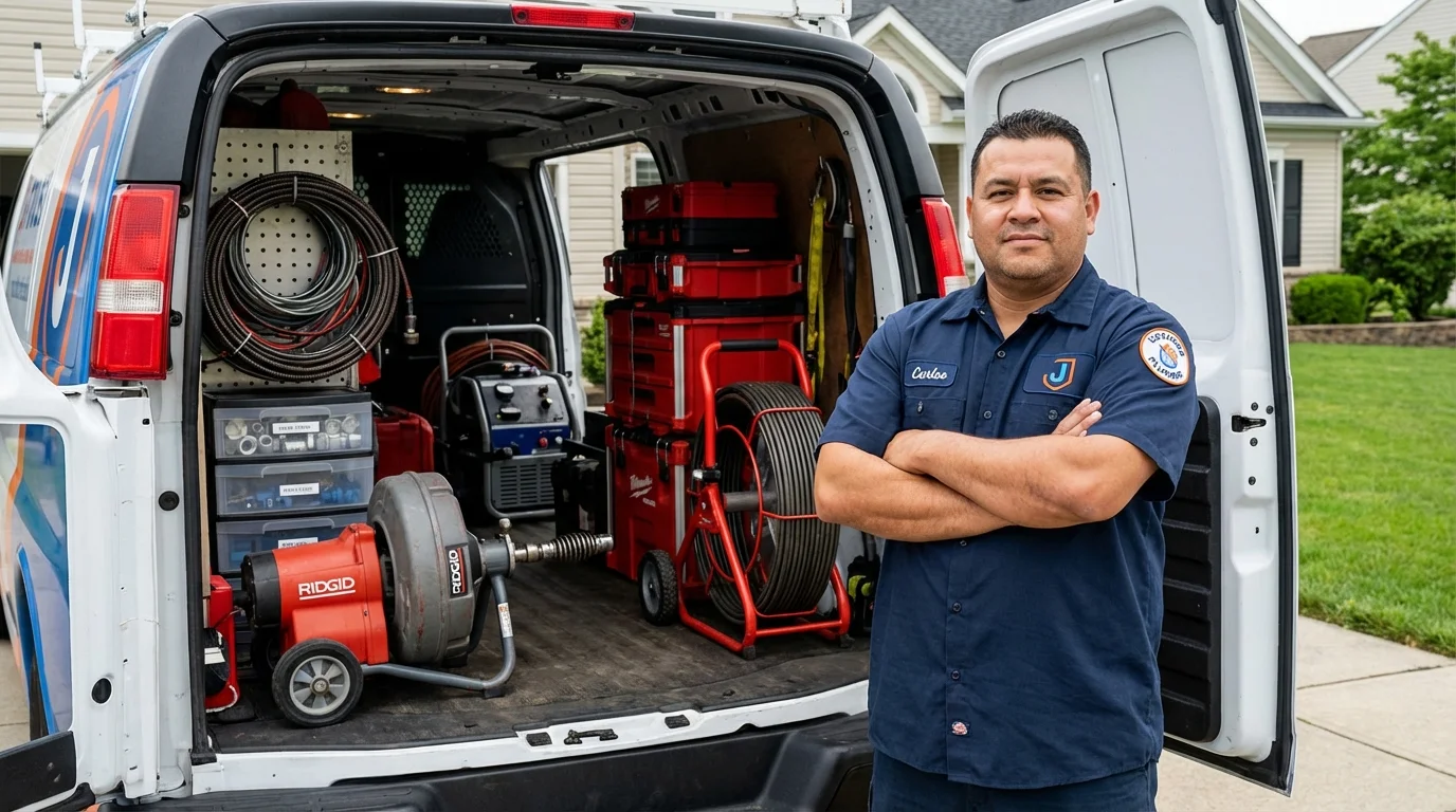 Professional drain cleaning equipment and Johns Plumbing LLC plumber in Aguas Buenas