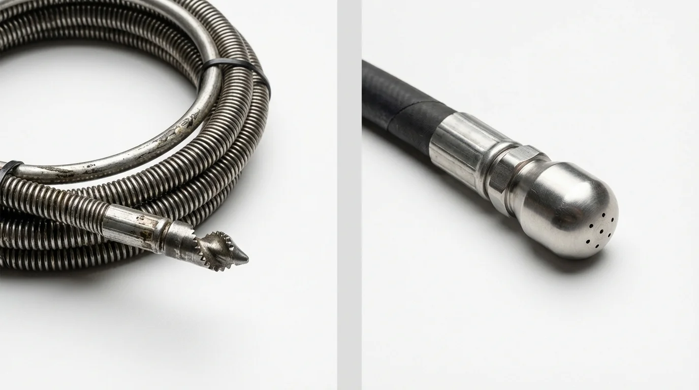 Drain snake cable and hydro jetting nozzle used for drain cleaning in Aguas Buenas, PR