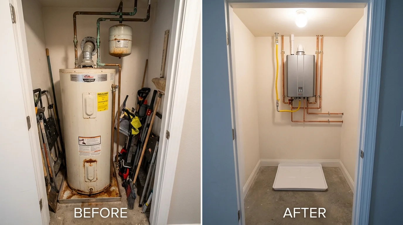 Tank water heater versus wall-mounted tankless unit comparison for Aguas Buenas, PR homeowners